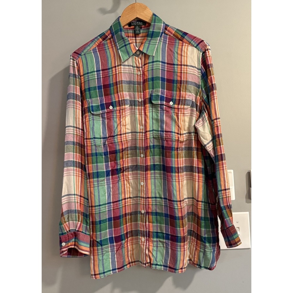 Lauren Ralph Lauren Top Multicolor Plaid Button Up Cloud Soft Rayon Tunic 1X